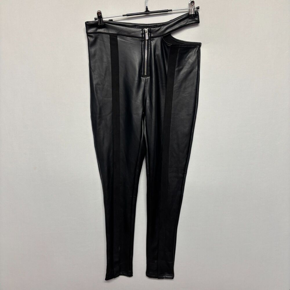 Maniere De Voir Women Faux Leather Vegan Pants Size 12 Black C136 -22